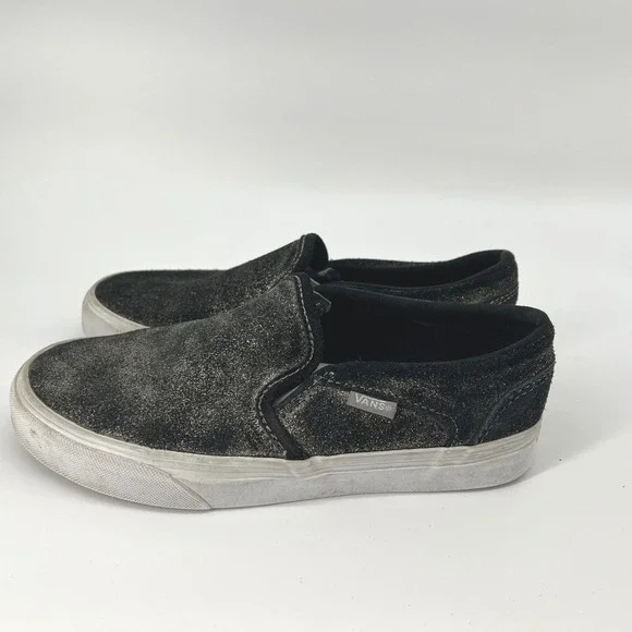 Vans Slip On Sneakers Black and Glitter Suede Womens Shoes Size 6 - Picture 5 of 8